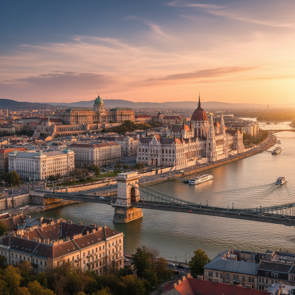 Le Parlement de Budapest éclairé au bord du Danube